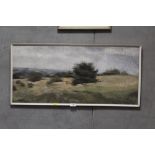 A FRAMED OIL ON BOARD OF A WOODED LANDSCAPE, SIGNED ANTHONY BIRCH LOWER RIGHT, 81 X 37 CM