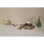 A COLLECTION OF ASSORTED CERAMICS TO INCLUDE A ROYAL ALBERT REGENCY BLUE TRIO, AYNSLEY EDWARDIAN