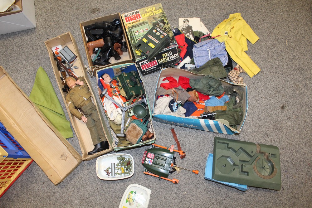 A BOX OF VINTAGE PALITOY ACTION MAN AND A QUANTITY OF ACCESSORIES