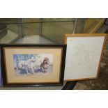 CHRISTOPHER GIFFORD AMBLER - A FRAMED AND GLAZED PRINT OF DOGS ENTITLED HE, SHE AND THE HUSSY, TOGE