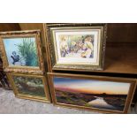 TWO GILT FRAMED AND GLAZED OIL PAINTINGS OF AN OTTER AND MOOR HENS, BOTH BY GORDON C. TURTON,