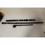 A VINTAGE STAFF, KNOBKERRIE AND A WOODEN BATON (3)