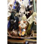 A TRAY OF CERAMIC AND RESIN FIGURES TO INCLUDE A COALPORT HANNAH FIGURE, MAHOGANY PRINCESS FIGURES