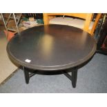 A MODERN IKEA CIRCULAR EBONISED COFFEE TABLE DIA. 90 CM