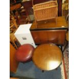 A RETRO STOOL, TABLE, METAL FILING CABINET, MAGAZINE RACK & A MUSIC CABINET (5)