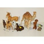 A COLLECTION OF ASSORTED BESWICK ANIMALS TO INCLUDE CAMEL, PALOMINO, SHEEP ETC.... (9) A/F