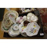 A TRAY OF CERAMICS TO INCLUDE COALPORT, SPODE, CARLTON WARE ETC.