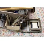 TWO BOXES OF VINTAGE PICTURE FRAMES AND PICTURE FRAMING LENGTHS