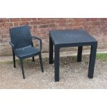 MOULDED PLASTIC GARDEN TABLE AND CHAIR