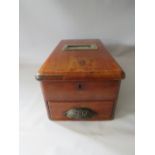 A VINTAGE MAHOGANY SHOP TILL / CASH REGISTER BY O'BRIENS' OF LIVERPOOL, the hinged lid opening to