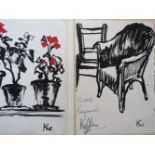 AFTER JOHN KYFFIN WILLIAMS (1918-2006). Two still life studies of flowers in pots and two chairs,