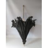 A VICTORIAN MOURNING PARASOL FOR RESTORATION, the handle termination with a twist effect white metal