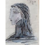 AFTER PABLO RUIZ PICASSO (1881-1973). A modernist figure study, bears signature and date 1957