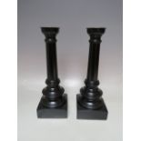 DAVID LINLEY OF LONDON - A PAIR OF EBONY CANDLESTICKS, H 26.8 cm