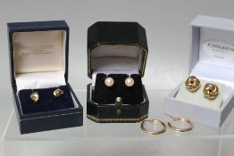 TWO PAIRS OF 9 CT GOLD EARRINGS, both marked 375, approx weight 3 g, together with an unmarked