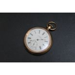 AN A.W.W.CO WALTHAM MASS OPEN FACED MANUAL WIND GOLD PLATED POCKET WATCH, Dia 4.75 cm Condition