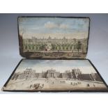 A SET OF FOUR 18TH CENTURY COLOURED ENGRAVINGS DATED 1749, of various residences 'Governor Pitts