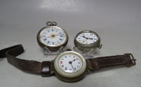 A LADIES CONTINENTAL SILVER CASED POCKET WATCH, marked C800, enamel face having damages, together