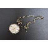 A THOMAS RUSSELL OPEN FACED MANUAL WIND POCKET WATCH AND CHAIN, Dia 5 cm Condition Report:chain