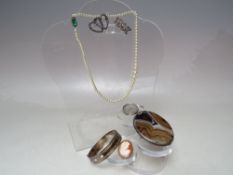 A COLLECTION OF SILVER AND WHITE METAL VINTAGE COSTUME JEWELLERY, to include a Sterling silver