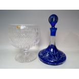 A LARGE VINTAGE 'WHITEFRIARS' HANDMADE LEAD CRYSTAL FOOTED BOWL, hobnail effect to body, starcut