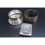 A HALLMARKED SILVER VESTA - BIRMINGHAM 1914, together with a small hallmarked silver pot and a
