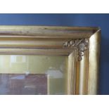 A 19TH CENTURY GOLD FRAME, with corner embellishments, slip and glazed, frame W 7 cm, slip site size