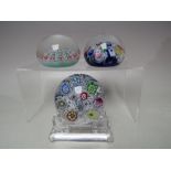 TWO PERTHSHIRE GLASS PAPERWEIGHTS WITH MILLEFIORI CANES AND LATTICINO TWISTS, dated 1970, approx