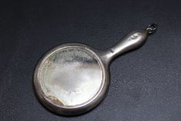 A SMALL HALLMARKED SILVER HAND MIRROR - BIRMINGHAM 1913, probably of a chatelaine, H 11 cm