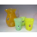 A VENETIAN MURANO GLASS FOUR PIECE LEMONADE SET, comprising a large pitcher and three freeform