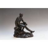 A BRONZE MODEL OF SEATED HERMES, a copy of the piece excavated at the Villa of the Papyri, H 20 cm