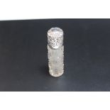 A HALLMARKED SILVER SCREW TOPPED SCENT BOTTLE, hallmarks indistinct, no stopper, H 8 cm