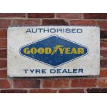 A VINTAGE ALUMINIUM 'AUTHORISED GOODYEAR TYRE DEALER' SIGN, approx 80 x 44.5 x 3.3 cm