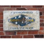 A VINTAGE ALUMINIUM 'AUTHORISED GOODYEAR TYRE DEALER' SIGN, with damages, approx 80 x 44.5 x 3.3 cm