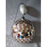 A LATE 1960s MOTORISED DISCO MIRROR BALL BY STRAND ELECTRICS OF ENGLAND COMPLETE WITH ORIGINAL CEILI