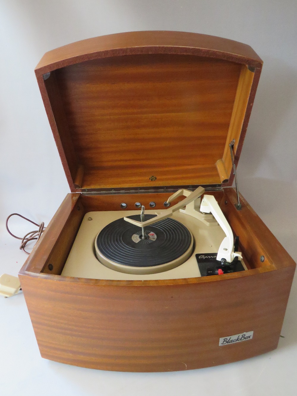 A VINTAGE PYE BLACK BOX, with a Garrard record deck