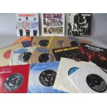 A BOX OF MOSTLY 45 RPM 7" SINGLE RECORDS, various genres to include The Shadows, Duane Eddy, Kraftw