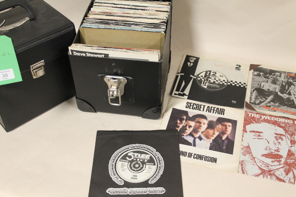 TWO CASES OF MOSTLY 1980'S ERA 45 RPM 7" SINGLE RECORDS ETC., to include UB40, Iron Maiden, Ian