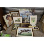 A COLLECTION OF ASSORTED PICTURES AND PRINTS TO INCLUDE AN ANTIQUE STILL LIFE OIL ON CANVAS