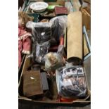 A TRAY OF COLLECTABLES TO INCLUDE A POLAROID CAMERA, CB RADIO ETC