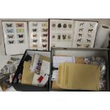 TWO ALBUMS OF VINTAGE CIGARETTE CARDS, TOGETHER WITH TWO BOXES OF LOOSE STAMPS, FIRST DAY COVERS AND