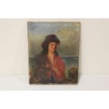 AN ANTIQUE UNFRAMED OIL ON CANVAS PORTRAIT STUDY OF A LADY 20.5 CM BY 26 CM