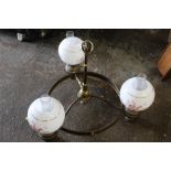 A LARGE BRASS HANGING OIL VINTAGE LIGHT, DIA.67 CM WITH ANOTHER LIGHT FITTING (2)