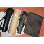TWO SADDLE FLASKS AND LEATHER CASES ( 1 AS FOUND ) TOGETHER WITH A LEATHER SADDLE BAG