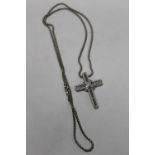 A WHITE METAL CROSS PENDANT ON SILVER CHAIN APPROX WEIGHT -14.5G