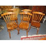 A SET OF FIVE TRADITIONAL ELM STICKBACK KITCHEN CHAIRS