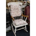 A PAINTED MODERN ROCKING CHAIR PLUS STOOL