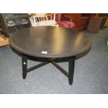 A MODERN IKEA CIRCULAR EBONISED COFFEE TABLE DIA. 90 CM