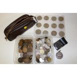 A QUANTITY OF ASSORTED WORLD COINAGE TOGETHER WITH A HALLMARKED SILVER 'SHIRE HORSE SOCIETY' MEDAL