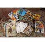 A BAG OF VINTAGE VALIANT ANNUALS TOGETHER WITH BEATRIX POTTER BOOKS ETC